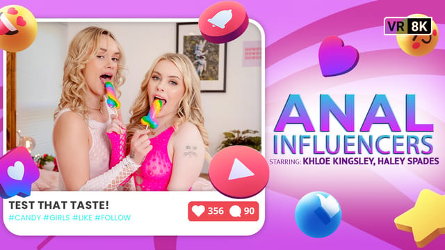 Haley Spades and Khloe Kingsley perform group sex and blowjobs in a VR Bangers 60 FPS premium production.