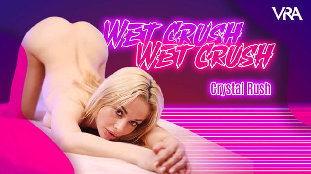 Crystal Rush performs a solo wet crush action in a 180 degree POV 4K virtual reality scene produced by VRAllure