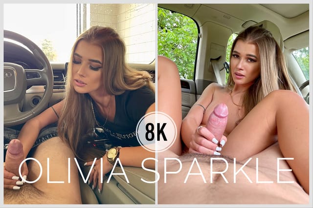 Olivia Sparkle performs a POV blowjob outdoors during a car wash in this 4K VR video.