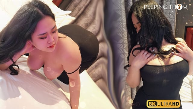 Asian Ivy performs a POV blowjob in a hotel room during a big tits hookup, captured in 4K 60 FPS VR.