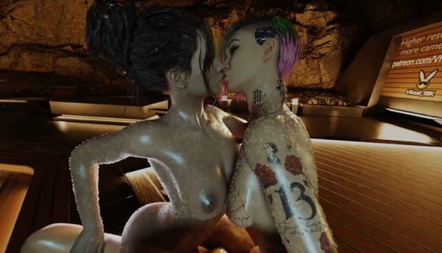 Cyberpunk2077 Judy Alvarez Panam Palmer V Threesome Dildo Lesbian Kiss (A XXX Parody) — photo 1