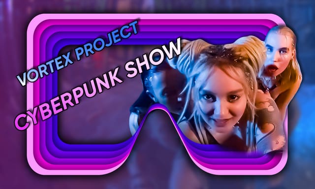 Brunette woman kisses viewer in cyberpunk setting during this 4K POV VR scene by Dreamcam