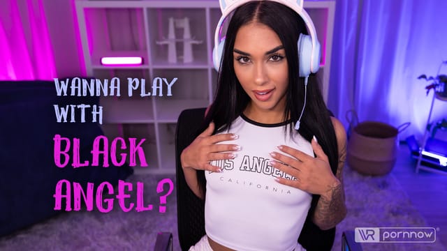 Black Angel performs a footjob and blowjob in a VR gaming session filmed in 60 FPS POV for VR pornnow.
