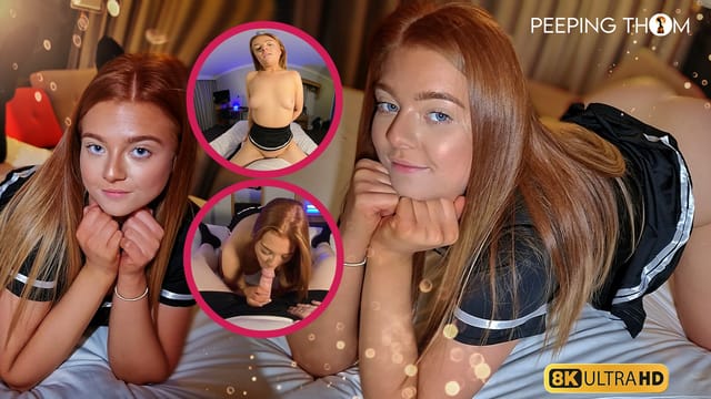 Welsh Jade performs a POV blowjob while kissing the coach in this 4K VR scene filmed at 60 FPS by Peeping Thom