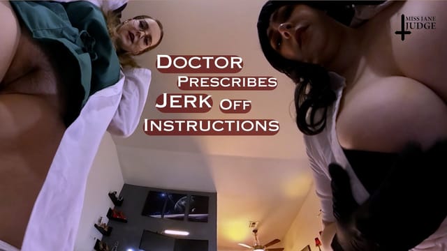 Brunette Jane Judge gives jerk off instructions to Codi Vore in a doctor office setting filmed in 4K non POV VR.