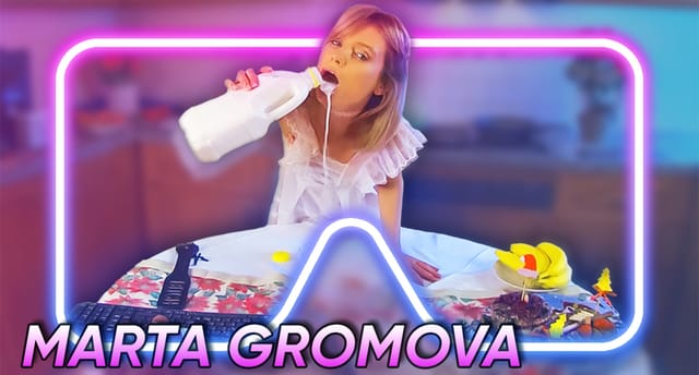 Blonde model Marta Gromova performs solo in a kitchen setting for this 4K 50 FPS 180-degree VR experience by Dreamcam