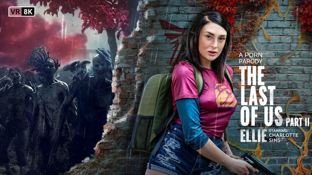 Model Charlotte Sins cosplays as Ellie in a close-up VR porn parody filmed in 4K and 60 FPS
