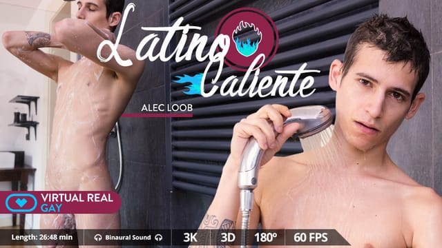 Latino model Alec Loob performs a solo handjob in 4K VR for VirtualRealGay