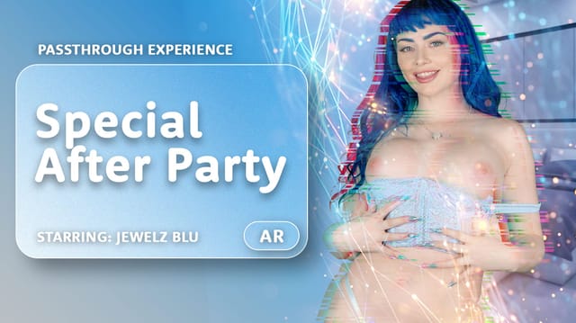 Jewelz Blu performs a POV blowjob with bubble butt during a passthrough VR after party scene in 60 FPS.