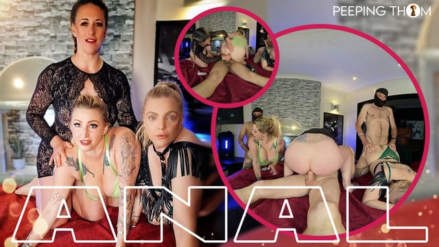 Three models at a swinger party engage in anal and group sex in a premium VR POV video with 60 frames per second.