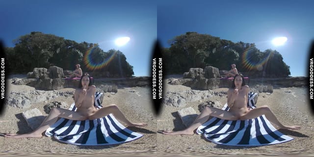 Matty Glass Dildo Masturbating Nude Beach With Josie Sunbathing Nude Background VRgoddess — photo 11