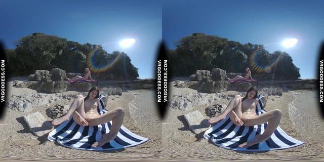 Matty Glass Dildo Masturbating Nude Beach With Josie Sunbathing Nude Background VRgoddess — photo 9