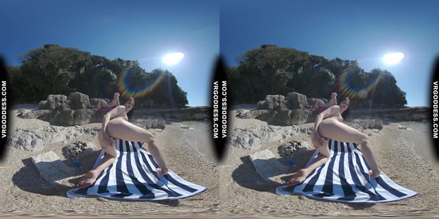 Matty Glass Dildo Masturbating Nude Beach With Josie Sunbathing Nude Background VRgoddess — photo 8