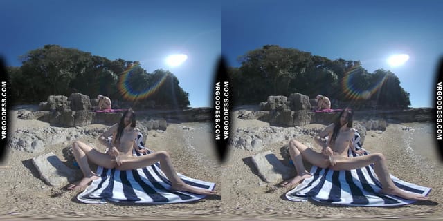 Matty Glass Dildo Masturbating Nude Beach With Josie Sunbathing Nude Background VRgoddess — photo 5