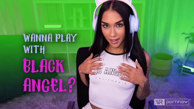 Black Angel performs a footjob and blowjob in a VR passthrough gaming session filmed in 8K resolution.