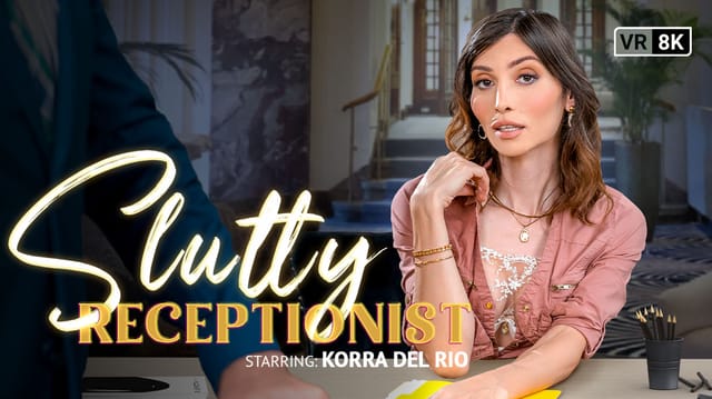 Korra Del Rio as a slutty receptionist performs a mature anal blowjob in a VR POV scene with 60 FPS premium video quality.