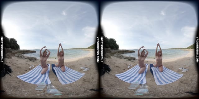 Kristina With Mira On A Tropical Nude Italian Beach Doing Yoga Naked VRgoddess — photo 9