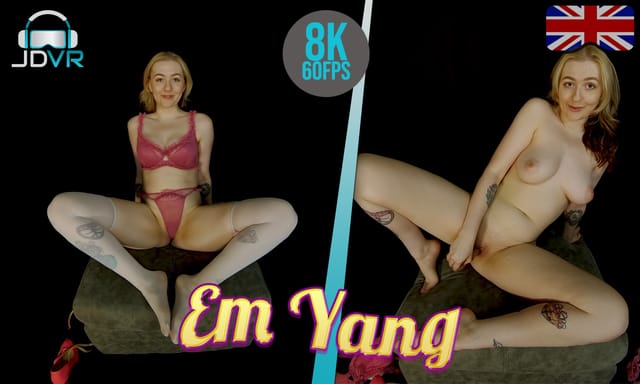 Em Yang performs masturbation in a dark room during this 4K VR POV video filmed at 60 FPS with 180-degree passthrough.