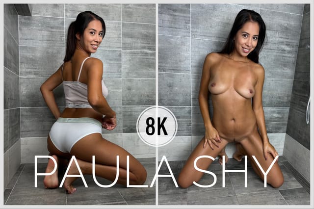 Paula Shy masturbates in the shower during this solo POV VR video featuring 4K resolution and 60 FPS playback from PS-Porn.