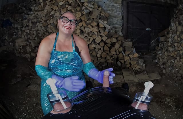 Mistress April performs a POV blowjob on a burglar in a house in this 60 FPS VR video by April Movie Productions