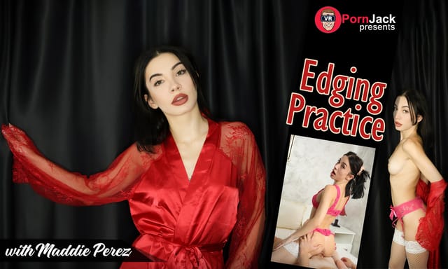 Maddie Perez performs a POV blowjob in lingerie during an edging practice session in 4K VR with 60 FPS.