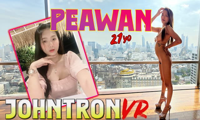 Peawan performs a POV blowjob in 4K VR, showcasing her slim figure during an intimate session with JohnTronVR.