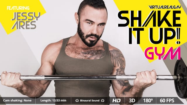 Jessy Ares performs a solo bear workout in a gym setting captured in a premium POV VR experience at 60 FPS.