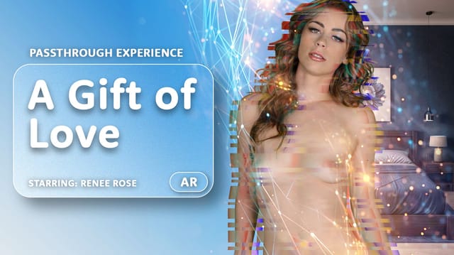Renee Rose performs a POV blowjob in a passthrough VR scene featuring fisheye lens and 60 FPS gameplay for immersive viewing.