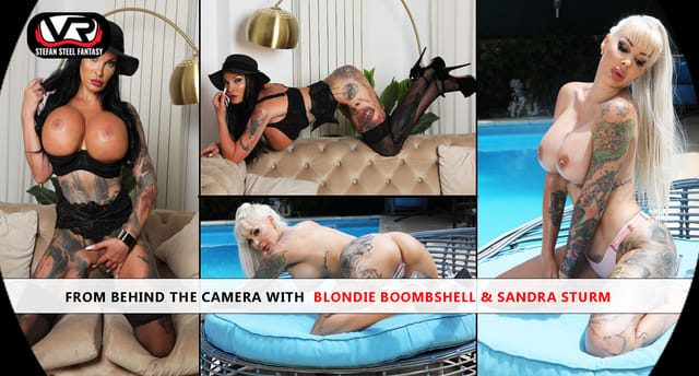 Blondie Boombshell and Sandra Sturm perform outdoors in a 4K non-POV VR video by Stefan Steel Fantasy