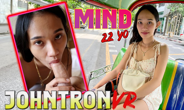 Petite saleslady model Mind receives a blowjob from a stranger in a store setting during this JohnTronVR 4K POV video.