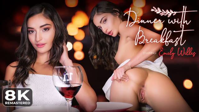 Emily Willis performs a blowjob and pussy licking in a 4K VR Bangers POV dinner scene remastered for 60 FPS viewing.
