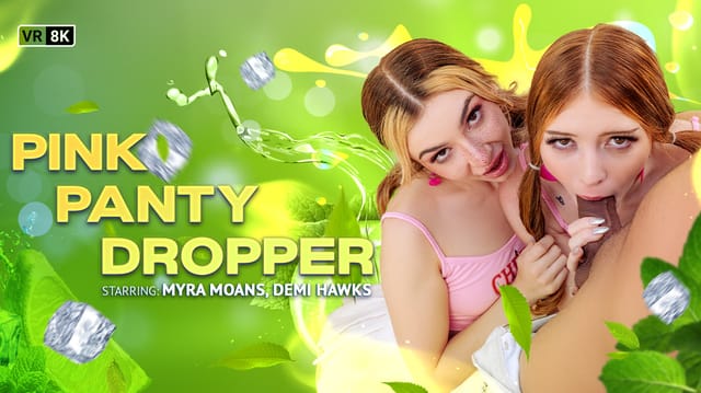 Demi Hawks and Myra Moans perform group sex and oral acts in a POV VR video with 60fps and 4K resolution.
