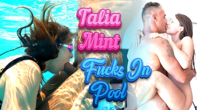 Talia Mint performs oral sex by an outdoor pool in a non-POV 4K VR production for Mugur’s World
