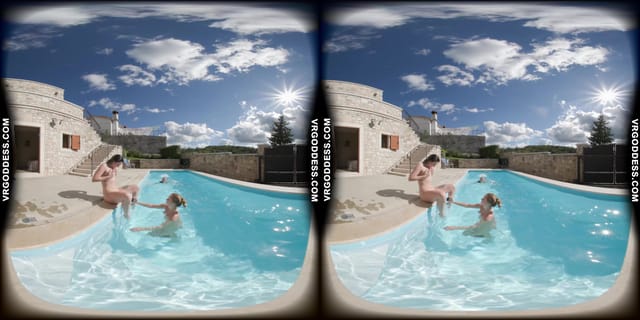 Kristina Emmux And Rebeka Ruby Poolside Naked Sunbathing Swimming Italian Villa VRgoddess — photo 6