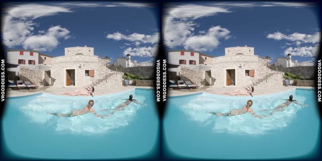 Kristina Emmux And Rebeka Ruby Poolside Naked Sunbathing Swimming Italian Villa VRgoddess — photo 8