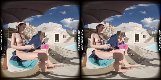 Kristina Emmux And Rebeka Ruby Poolside Naked Sunbathing Swimming Italian Villa VRgoddess — photo 10