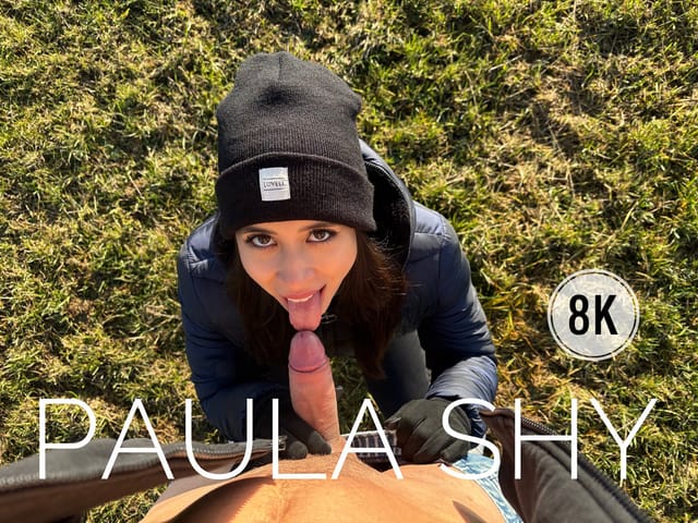 Paula Shy performs a POV blowjob outdoors in 4K 60fps VR video from PS-Porn.