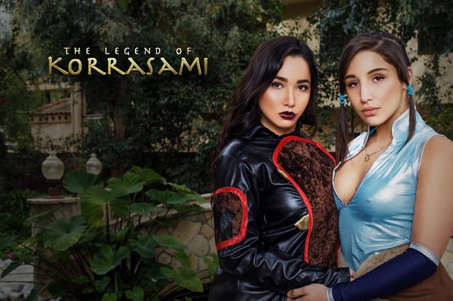 Abella Danger and Karlee Grey cosplay Korra and Asami in a lesbian hardcore VR scene with kissing and pussy licking