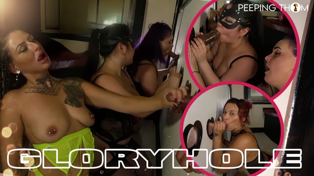 POV gloryhole scene in a public setting featuring a blowjob with 4K resolution and 60 FPS video quality for immersive VR viewing.