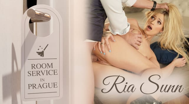 Ria Sunn performs oral sex on a man in a Prague hotel room during a non-POV 4K VR scene by RealityLovers.