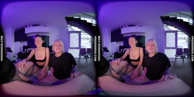 Behind The Scenes Double Blowjob Mouthcum From Rebeka Ruby And Her Friend Brille VRgoddess — photo 3