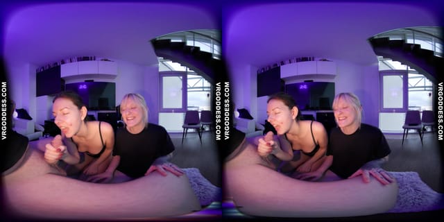 Behind The Scenes Double Blowjob Mouthcum From Rebeka Ruby And Her Friend Brille VRgoddess — photo 5