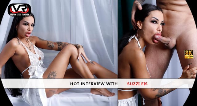 Suzzi Eis performs a casting interview with POV blowjob and footjob in Stefan Steel Fantasy VR 60fps.