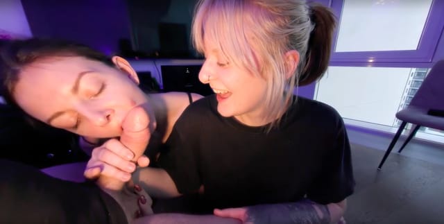 VRgoddess Rebeka Ruby and Brilla perform a double blowjob in a 4K 180 degree VR POV scene