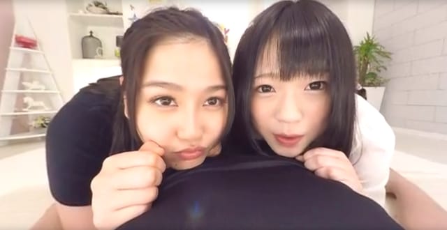 Risa Onodera and Riona Minami perform group anal sex and blowjobs in a continuous VR POV scene.