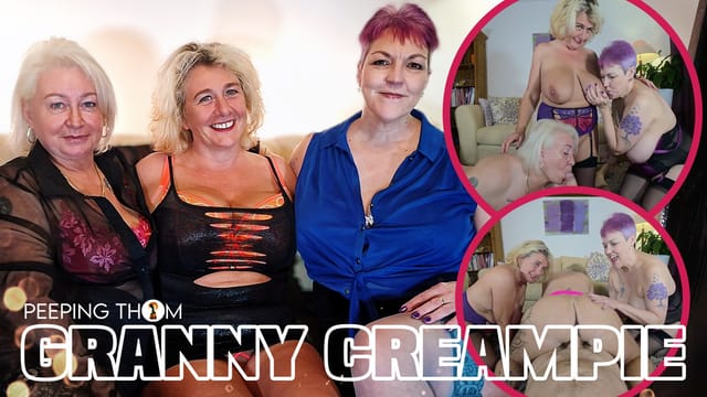 Ladybird, Layla, and Lexsi perform a POV foursome with granny Camilla in a 60 FPS VR scene featuring group sex and kissing