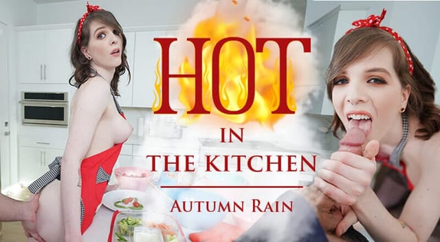 Autumn Rain performs anal and blowjob scenes in a kitchen setting, presented in premium 4K 180-degree VR.