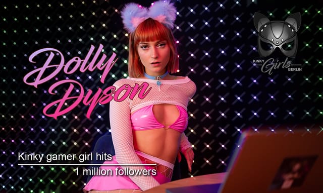 Hot girl teases in a pink corset and stockings — Dolly Dyson VR porn scene