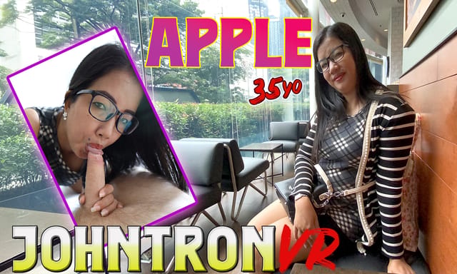 Brunette model Apple performs oral sex in an office setting for JohnTronVR in this 4K VR video