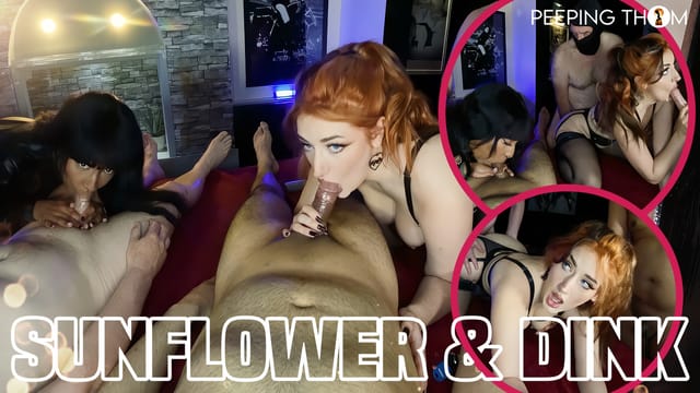 Sunflower Doll and Dink Lu engage in group sex and blowjobs in a 4K VR POV scene by Peeping Thom